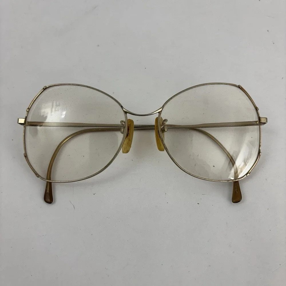 Vintage‎ 1970s Eyeglasses Large Metal Frames Gold Glitter Accents Womens